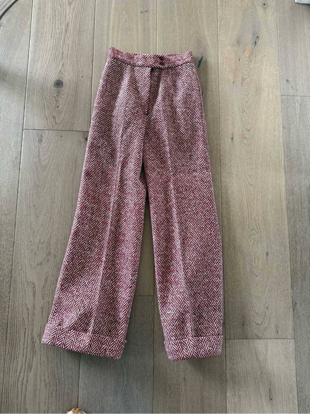 Vintage Textured Herringbone suit in Burgundy & Cream - Picture 4 of 6